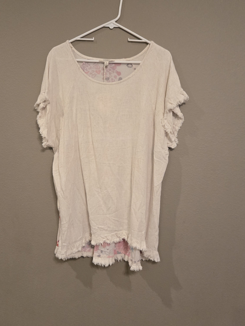 Umgee Cream Fringe Short Sleeve Tunic - Picture 2 of 6